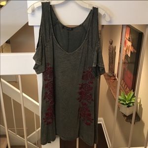 Cold shoulder embroidered tunic